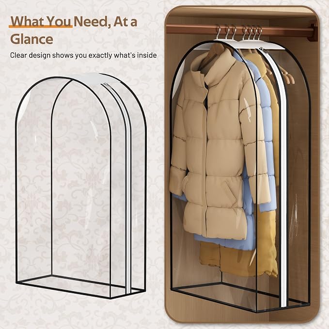 MISSLO 10" Gusseted All Clear Garment Bags for Hanging Clothes 3 Packs 40" Suit Bags for Closet Storage Hanging Clothes Storage Suit Cover for Shirts, Coats, Dresses - Image 7