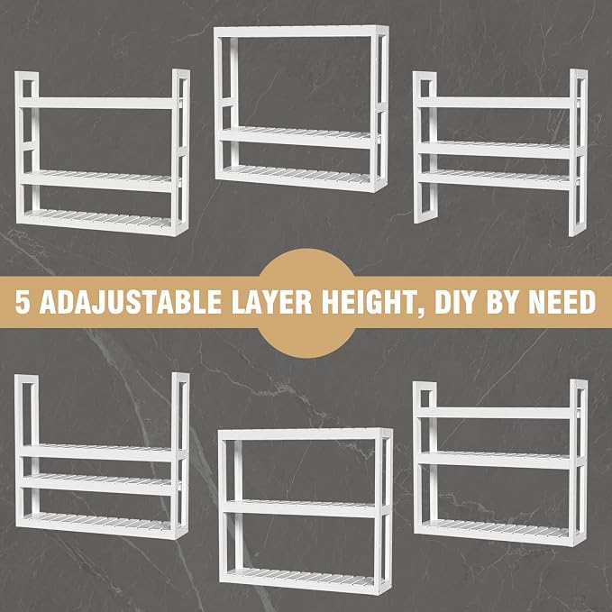 Domax Bathroom Shelves Over Toilet Storage - 3 Tier Wall Mounted Bamboo Bathroom Shelf Organizer Multifunctional Adjustable Layer Free Standing Utility Shelves for Bathroom Living Room Kitchen, White - Image 6