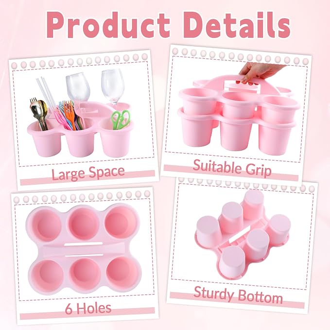 gisgfim 6 Pack Classroom Caddy Organizer with Handle, 6 Compartments, Pink - Image 3