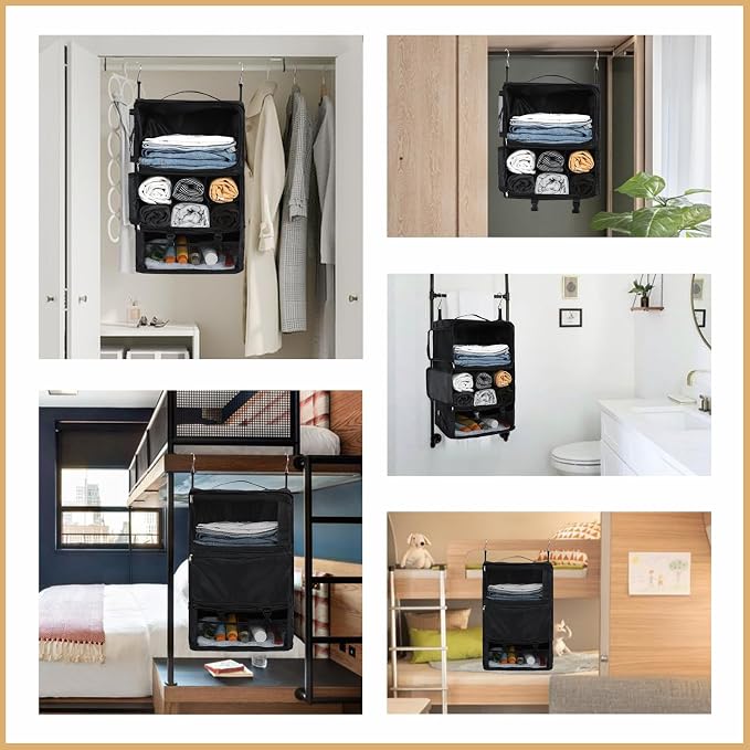 Surblue Hanging Shelves Travel Storage Bag Compression Packing Cube for Suitcase Portable Closet Organizer Collapsible with Extension Layer Large Capacity,Black,XXL - Image 7