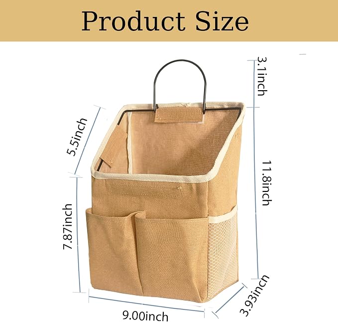 2pcs Wall Hanging Storage Bag,Wall Hanging Organizer Bags with Pockets, Wall Organizer Storage for Dormitory Bathroom Bedroom Kitchen(Dark khaki) - Image 2