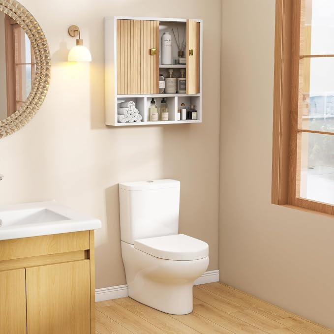 Bathroom Wall Cabinet,Wooden Medicine Cabinet with Fluted Doors - Image 6