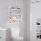 UTEX Bathroom Wall Shelf, 3-Tier Wall-Mounted Organizer with Hooks, White - Image 4