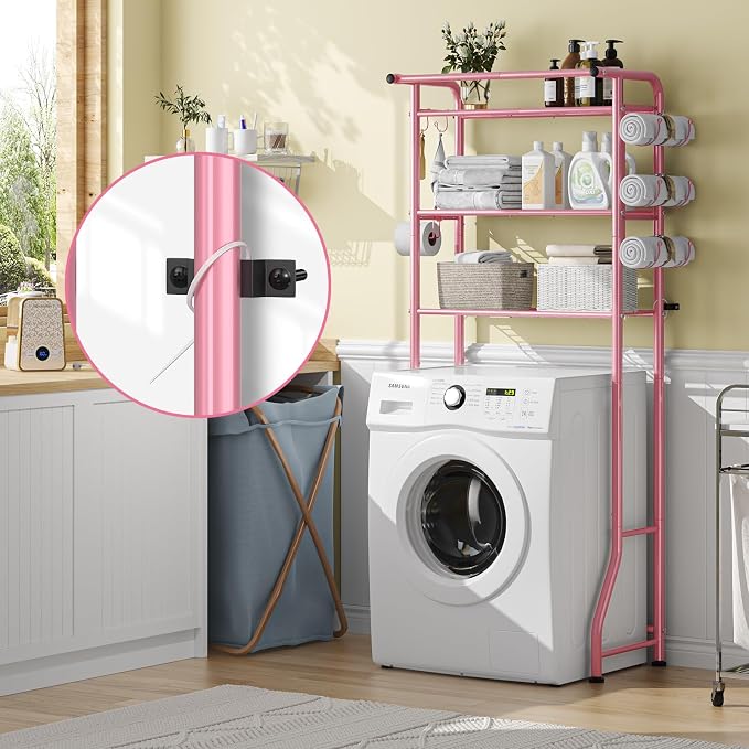 Simple Trending 3 Tier Over The Toilet Rack, Shelf Bathroom, Bathroom Stand Organizer Space Saver, Pink - Image 3