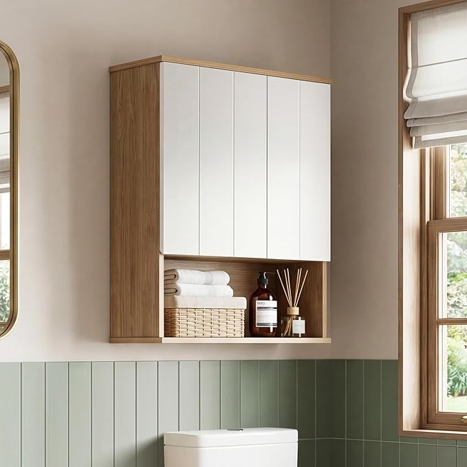 24"x30" Bathroom Wall Cabinet with Asymmetrical Doors & Open Shelf by OONNEE