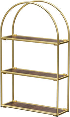 Crofy Gold Arched Frame Wall Shelf, Decorative 3 Tier Bathroom Wall Shelf with Walnut Finish Shelves and Robust Storage Capacity, 6" D x 17.9" W x 28.57" H by CrofyLLC