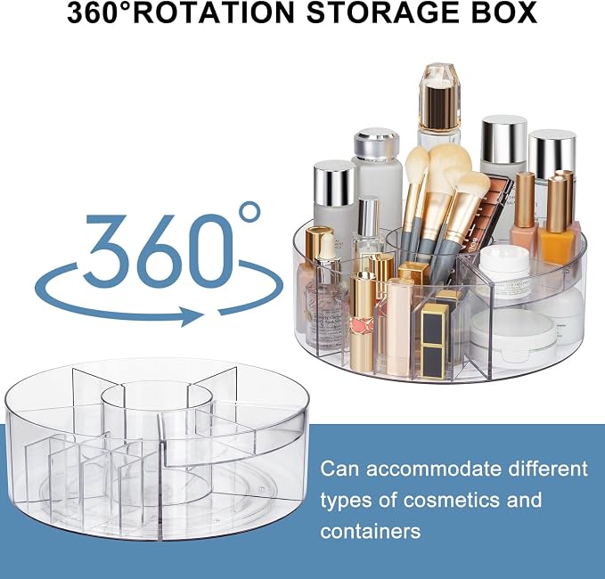 360° Rotating Makeup Organizer, 10" Clear Turntable Lazy Susan Organizer for Vanity, Bathroom Counter, Cabinet, Spinning Cosmetic Storage Holder with 6 Dividers for Skincare, Makeup Brushes, Lipsticks - Image 3