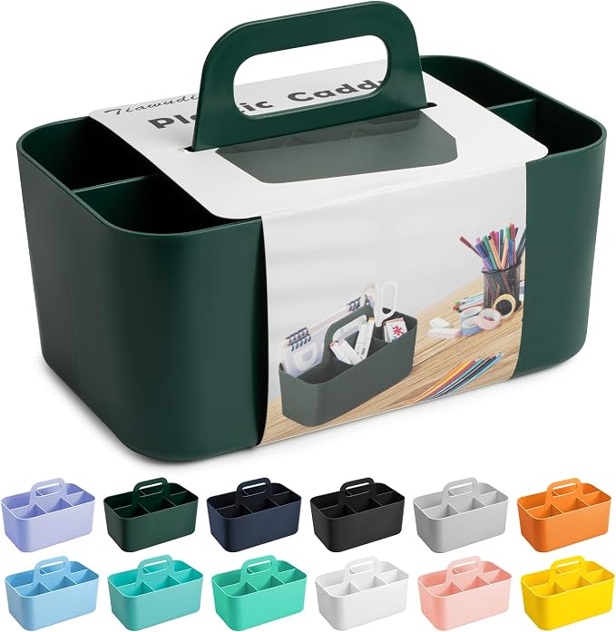 Tiawudi Multipurpose Caddy Organizer, Plastic Caddy with Handle, Stackable Desk Organizer for Stationery, Marker and Pencil, Office Supplies Organizer, Dorm Caddy by Tiawudi
