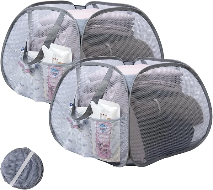 Collapsible Laundry Basket, 90L Mesh Pop-up Hamper with Handles by HEDONLEE