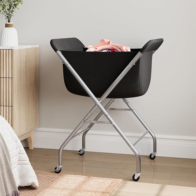 ELYKEN Laundry Basket with Wheels, Collapsible Laundry Hamper, Black - Image 2