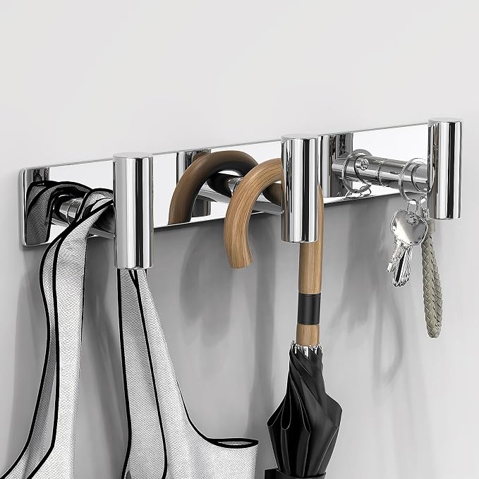 VAEHOLD Hat and Coat Wall Mount Rack - Hooks for Robes, Bags, Keys, and Towels - Bathroom Towel Hanger Organizer (Polished Chrome, “T“ Shape 3 Hooks 2 Pack) - Image 2