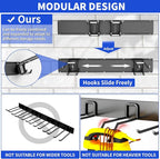 Garage Tool Organizer Wall Mount, 32 Inch Heavy Duty Garden Tool Organizer Storage System, Easy Install with 6 Adjustable Straight Hooks, for Garage, Basement, Shed, Workshop, Black, Steel - Image 2