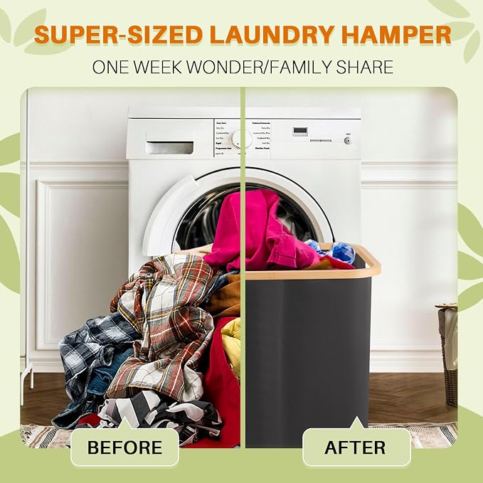 145L Laundry Hamper with Lid, 3 Section Laundry Basket with 3 Removable Bag - Image 5
