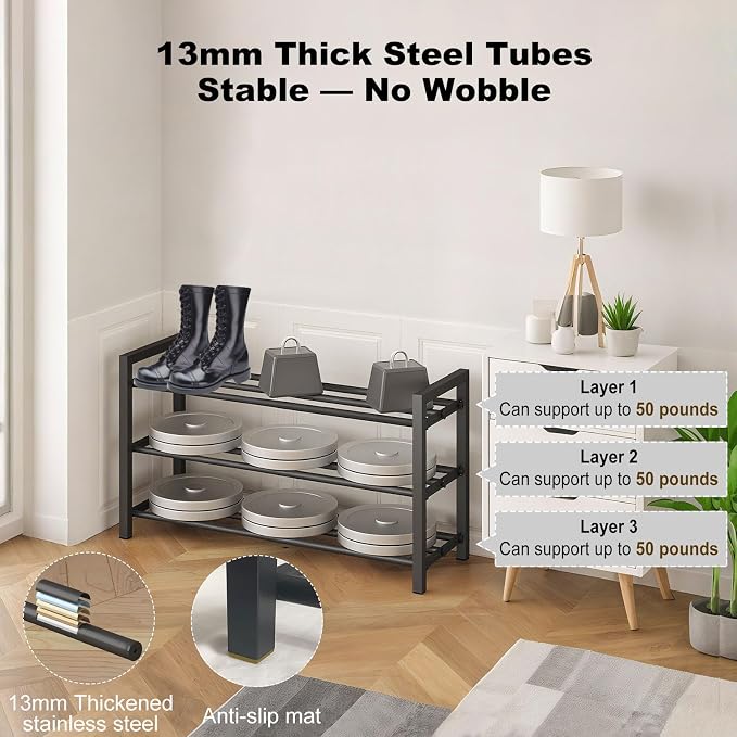 4-Tier Expandable Metal Shoe Rack for Closet & Entryway, Shoe Organizer | Shoe Storage • Adjustable Width • Holds 6–9 Pairs • Heavy-Duty Steel • Space-Saving Design • Tool-free • Easy Assembly - Image 6