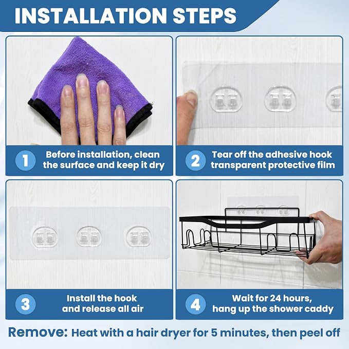 2 Pack Shower Caddy Adhesive Replacement, Shower Shelf Strong Adhesive Hooks, No Drilling, Transparent WaterProof Strips for Bathroom Shelves & Kitchen Racks - Image 3