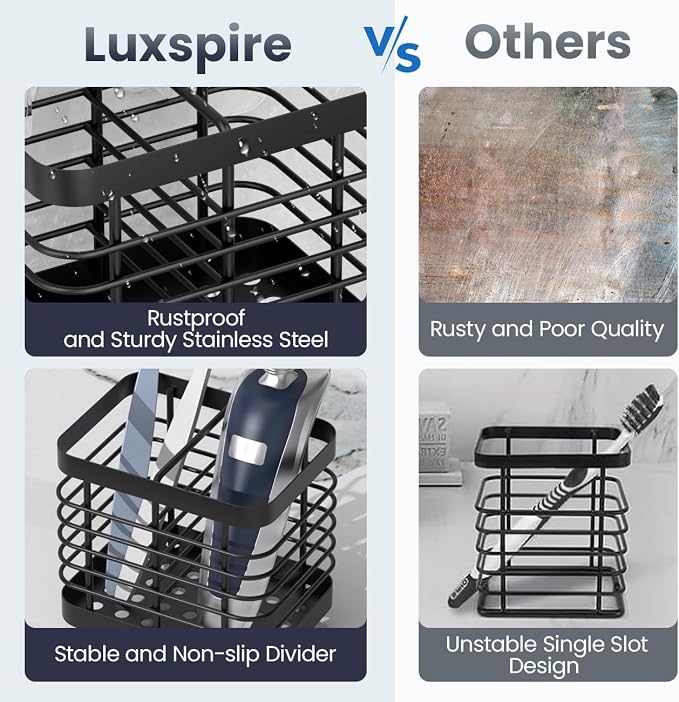 Luxspire Toothbrush Holders for Bathroom, Stainless Steel, 2 Slots, Black - Image 4