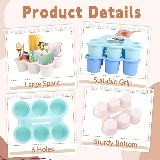 6 Pack Classroom Caddy Organizer with Handle, 6 Compartments, Morandi - Image 3