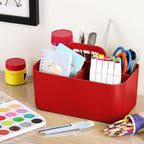 Multiuse Caddy Organizer with Handle, Portable Divided Plastic Tote Bin - Art Craft, Stationary Pen Marker Crayons, Makeup Hair Supplies Storage - Bathroom, Classroom, Dorm, Office, Desk Holder - Red - Image 4