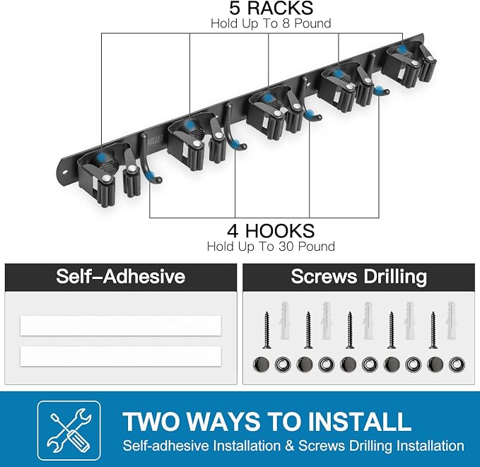 IMILLET 2 Pack Broom Holder Wall Mount, Heavy Duty Garage Organization - Image 6