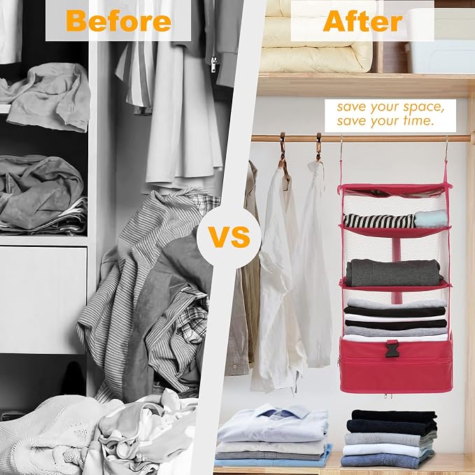 Surblue Hanging Closet Storage Bag Collapsible 3-Shelf Washable Oxford Fabric with 2 Hooks (L 11.41 * 11.41 * 19.68in, Camouflage) - Image 9