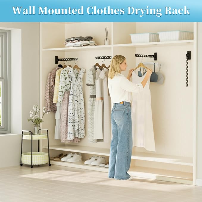 Alise Clothes Drying Rack Wall Mounted,Foldable Coat Hanger Black,1P - Image 2