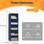 Hanging Closet Organizer 5-Shelf, Oxford Fabric Wardrobe Storage, Navy Blue | Easy-mount foldable design holds clothes, handbags, shoes & accessories; washable Oxford fabric, sturdy and space-saving. - Image 3