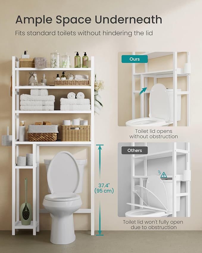 SONGMICS 4-Tier Bamboo Over the Toilet Storage with Adjustable Shelves - Image 6