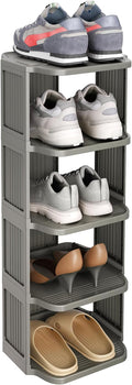 Kitstorack 5-Tier Vertical Plastic Shoe Rack, Freestanding Stackable Shoe Storage Organizer Cubes Shoe Shelf Tower or Small Closets and Tight Spaces, Gray by Kitstorack