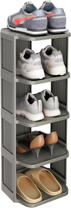 Kitstorack 5-Tier Vertical Plastic Shoe Rack, Freestanding Stackable Shoe Storage Organizer Cubes Shoe Shelf Tower or Small Closets and Tight Spaces, Gray by Kitstorack
