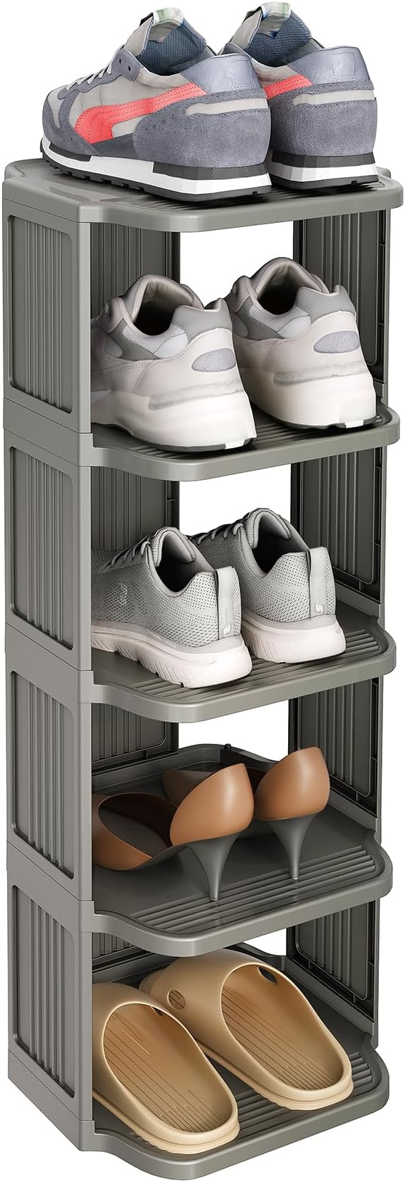 Kitstorack 5-Tier Vertical Plastic Shoe Rack, Freestanding Stackable Shoe Storage Organizer Cubes Shoe Shelf Tower or Small Closets and Tight Spaces, Gray by Kitstorack