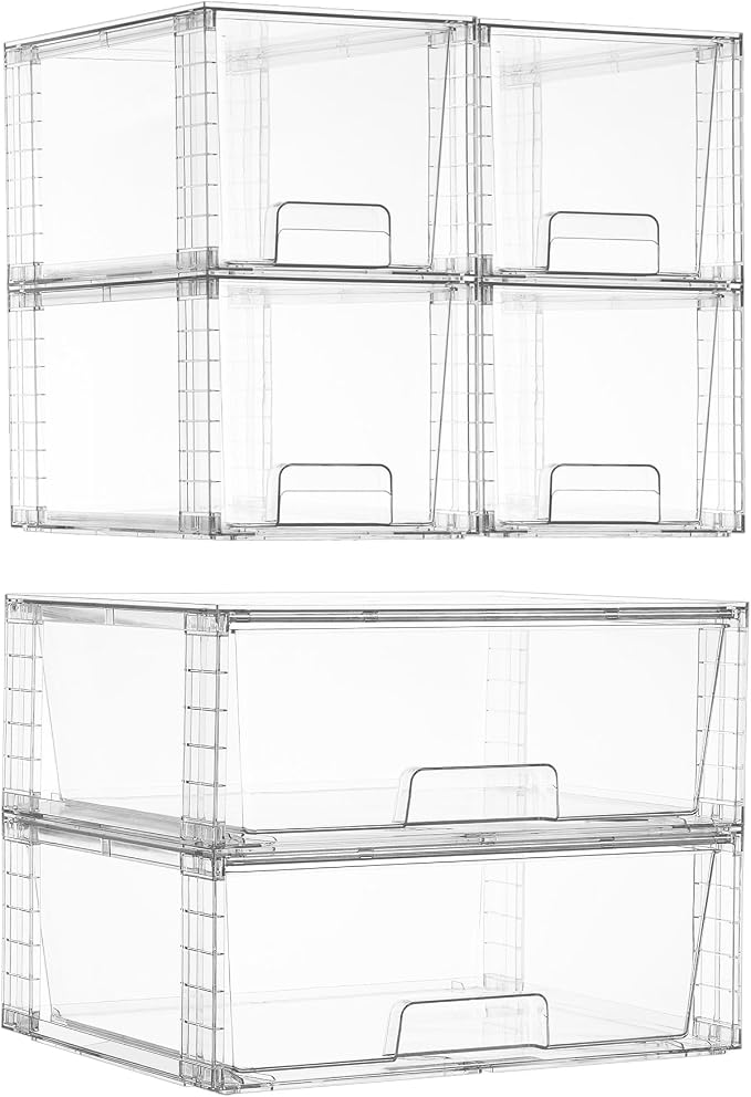 Vtopmart Clear Stackable Storage Drawers, 6 Pack Large Organizer Set by Vtopmart