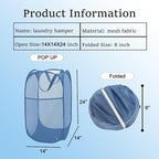 Mesh Pop Up Laundry Hamper for Cruise, Collapsible Laundry Basket Foldable Dirty Clothes Hamper with Handles, Side pocket, Ash Blue - Image 7