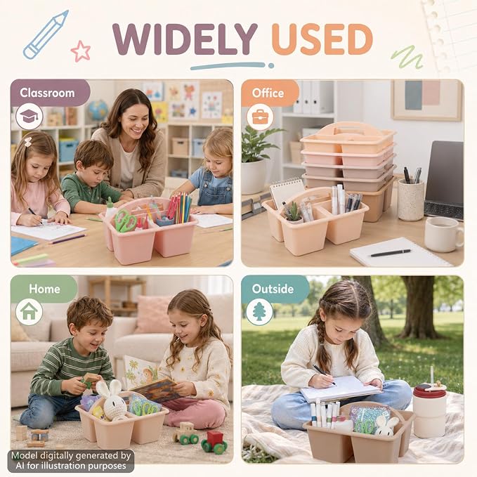 6 Pack Plastic Classroom Organizer Caddy with Handle, Boho Pastel - Image 6