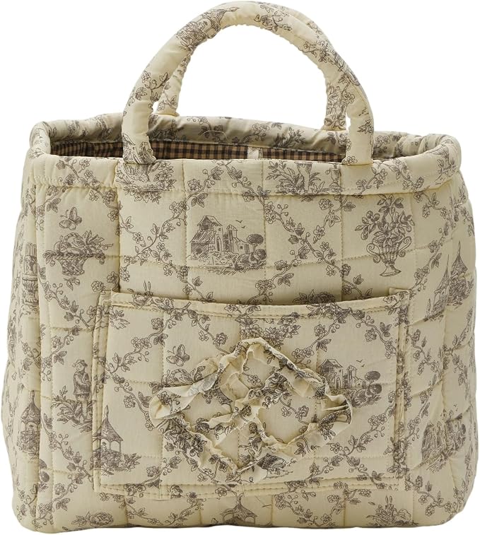 Quilted Fabric Storage Basket with Handles & Pocket, Foldable Laundry Hamper Boho Floral Print Organizer Bin for Home, Picnic, Office 12"x10"x10" (B-1) - Image 3
