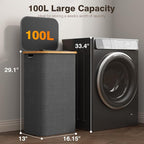 Bathola Laundry Hamper with Lid, Laundry Basket with Removable Bag, Grey - Image 2