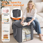 TasticTotes 120L Extra Large Blanket Clothes Storage Bags, Black, 6 Pack | Foldable Blanket Storage and Organization, Thick Fabric Containers with Reinforced Handles & Zippers for Comforters, Bedding - Image 3