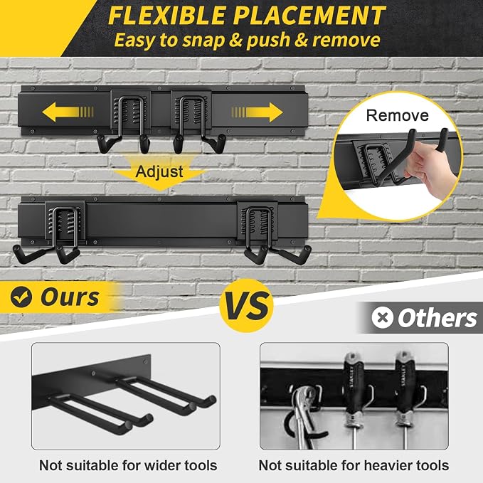 UUP 48" Garage Tool Organizer Wall Mount, 440lbs Garden Garage Storage Garage Organization with Adjustable Heavy Duty Hanging Hooks, Yard Rack Hanger System Shovel Rake Broom Ladder Holder, Men Gift - Image 3