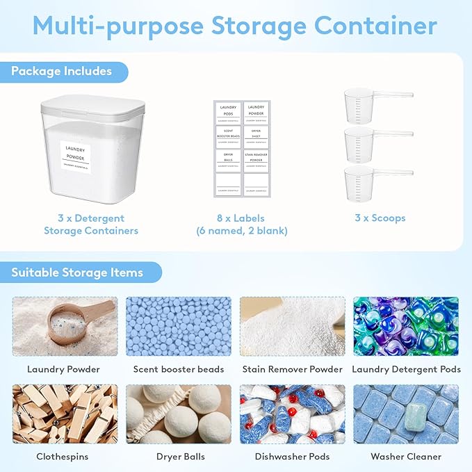 Lifewit Laundry Pods Container with Pop-up Lid, 0.72gal, 3 Pcs - Image 6