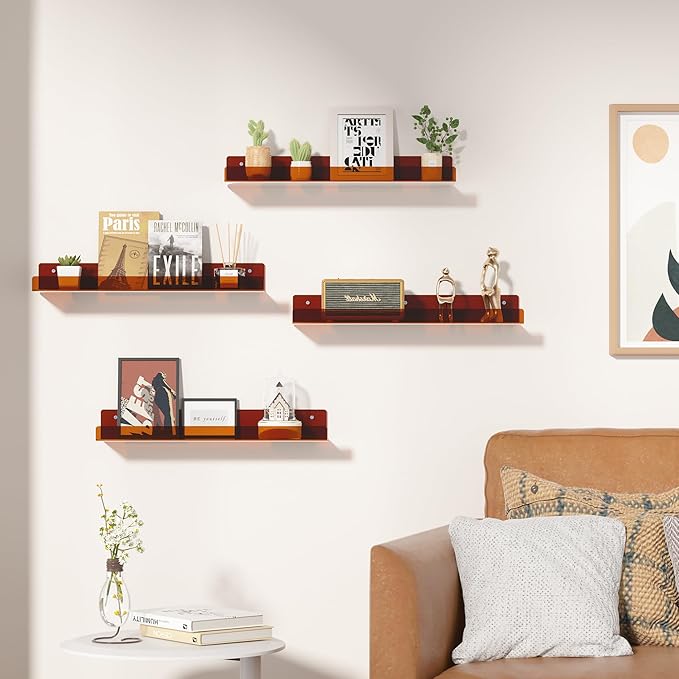 upsimples 4 Pcs 15" Acrylic Shelves for Wall Decor and Display, Brown - Image 2