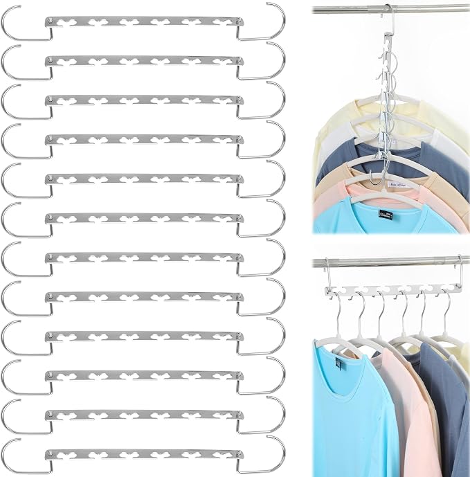 12 Pack Space Saving Hangers for Clothes, Sturdy Metal Hangers Wardrobe Closet Organizer Closet Organizers and Storage, Dorm Room Essentials by Unknown