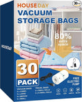 HOUSE DAY 30 Pack Vacuum Storage Bags with Electric Pump, 4 Sizes + 2 Roll-Up (5 Each), Space Saver Vacuum Seal Bags for Clothing, Bedding, Pillows, Travel – Airtight Seal, Reusable & Durable by HOUSEDAY