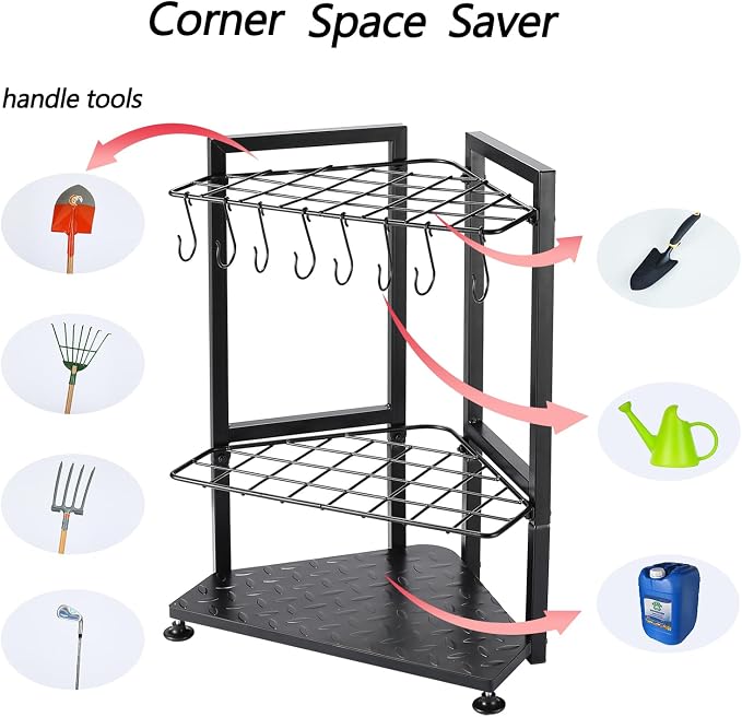 YueTong Garden Tool Organizer for Corner,Yard Tools Rack for Garage Storage Organization,Garage Tool Holder Free Standing No Mount.Heavy Duty and Solid Metal for Indoor and Outdoor Use. - Image 4