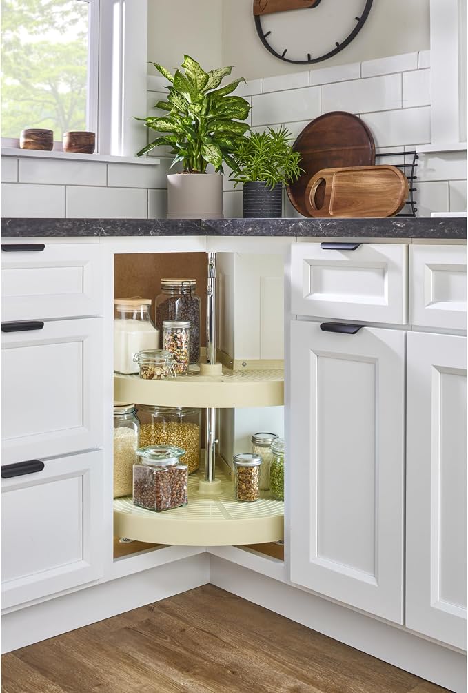 Rev-A-Shelf 24" Dual Tier Pie-Cut Lazy Susan Organizer for Base Corner Kitchen Cabinets, Two Plastic Home Storage Shelves, Almond, LD-2942-24-15-1 - Image 2
