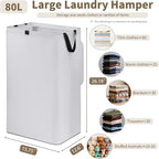 80L Large Laundry Hamper with Lid, Foldable Laundry Bag for Washing Machine with Removable Inner Bag, Dirty Hampers for Bedroom, Bathroom,Laundry Room, College (White) - Image 4
