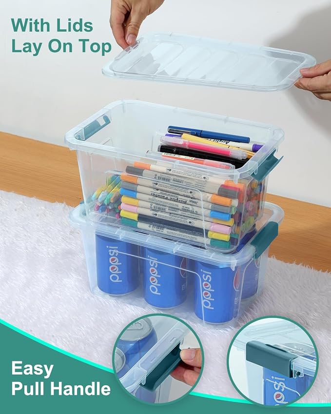 Storage Bins with Lids 6 Pack Clear Storage Containers, 7 Quart Stackable Plastic Containers with Secure Buckle Latch, Durable Storage Box Organizer for Pantry, Closet, Office & Classroom, Blue - Image 5