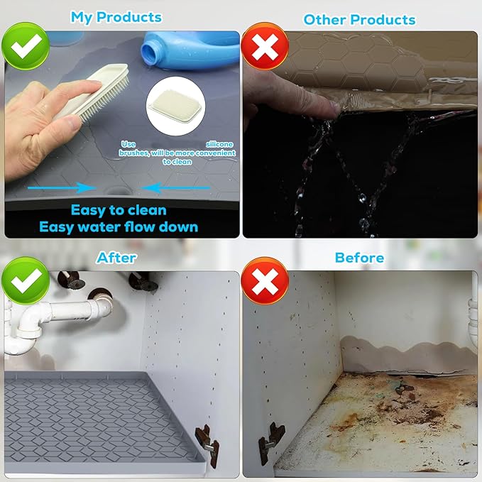 Under Sink Mat for Kitchen, Silicone Waterproof Liner, Flexible Organizer Tray with Drain Hole, 3.3 Gallons Capacity, Easy to Clean (Gray, 28x19) - Image 5
