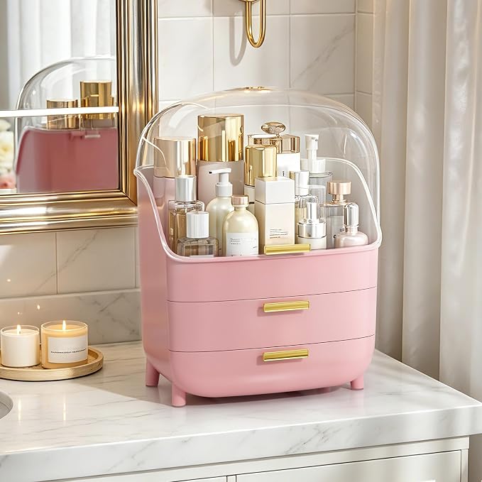 Vtopmart 3-Tier Skincare Makeup Organizer with Lids, Pink by Vtopmart