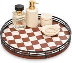 AMH 10-Inch Brown Checkerboard Lazy Susan Organizer with Black Metal Rail by AMH