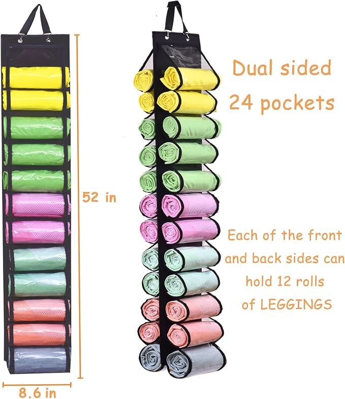 Legging Storage Bag Storage Hanger Can Holds 24 Leggings or Shirts Jeans Compartment Storage Hanger, Foldable Leggings Organizer Clothes Portable Closets Roll Holder (Black) - Image 2