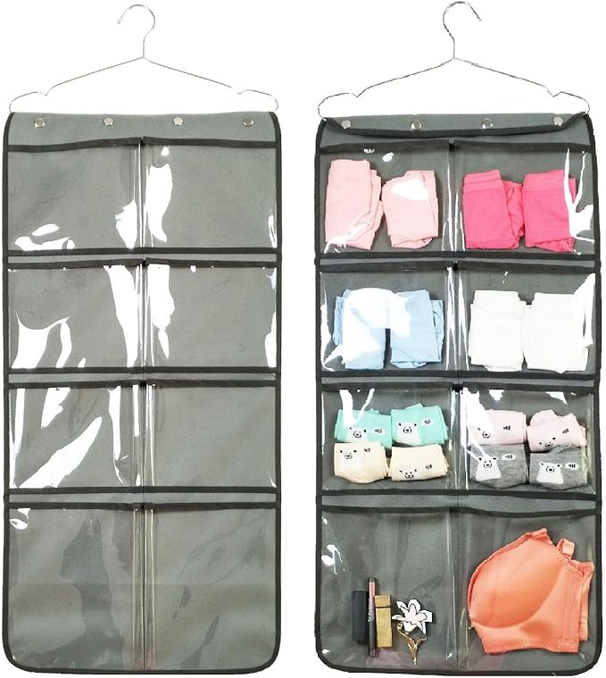 NIMES Durable Hanging Closet Underwear Sock Bra Stocking Organizer Dual-Sided Accessories Storage with 16 Large Clear Pockets (Grey) by Unknown